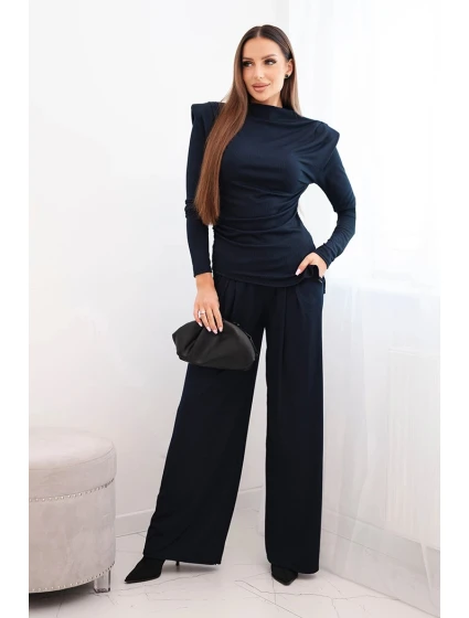 Dámský bavlněný komplet s blůzou a kalhotami s širokými nohavicemi model 21935316 - K-Fashion