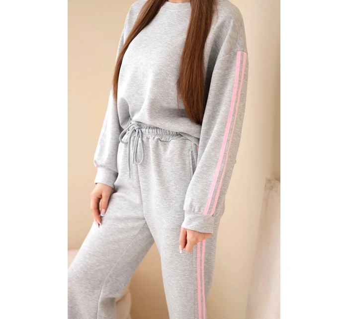 Dámský viskózový komplet máslový s lampasy šedý