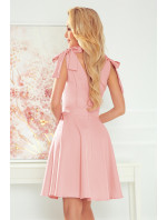 Numoco ROSALIA dámske šaty s výstrihom v tvare ceruzky a mašľami - púdrovo ružové