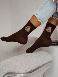 Dámske bavlnené ponožky so sedacou čiapkou - čokoládové