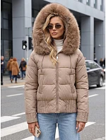 Dámska zimná prešívaná bunda s kožušinou, béžová, FashionStreet TY5830 Dámska zimná prešívaná bunda s kožušinou, béžová, FashionStreet TY5830