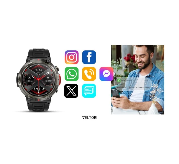 VELTORI VT140-1 Smartwatch Čierny silikónový remienok VELTORI VT140-1 Smartwatch Čierny silikónový remienok