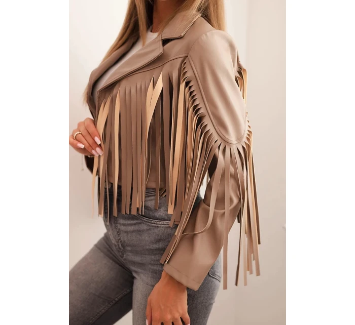 Dámská bunda z eko kůže s třásněmi ve stylu boho fango