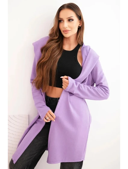 Dámska bavlnená mikina s kapucňou a predĺženou prednou časťou fialová