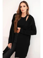 Dámska bavlnená bunda s kapucňou a predĺženou prednou časťou čierna