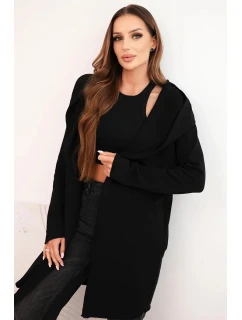 Dámska bavlnená bunda s kapucňou a predĺženou prednou časťou čierna