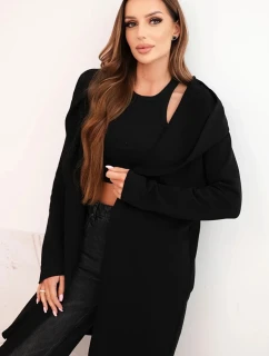 Dámska bavlnená bunda s kapucňou a predĺženou prednou časťou čierna