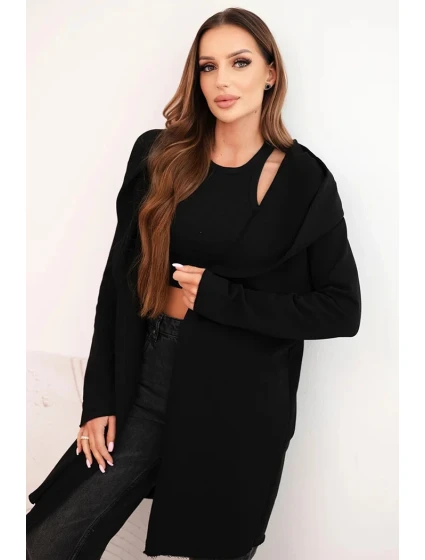 Dámska bavlnená bunda s kapucňou a predĺženou prednou časťou čierna