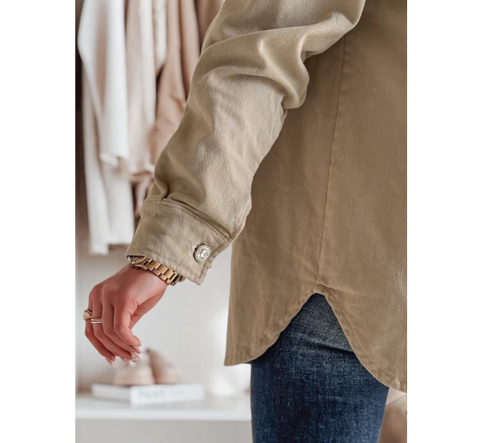 Dámska prechodná oversize košeľová bunda KOSMOJACK c.beige FashionStreet TY4841