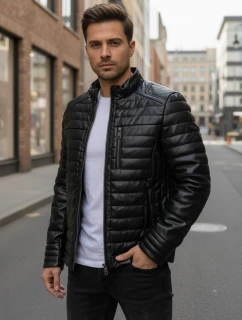 Pánska zimná prešívaná kožená bunda čierna FashionStreet TX5113