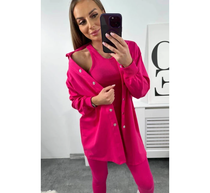 3dílný set model 18753675 top a legíny fuchsiová - K-Fashion 3dílný set model 18753675 top a legíny fuchsiová - K-Fashion
