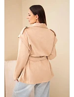 Dámský model 22294740 viskózový kabát s páskem a nášivkami camelový - K-Fashion
