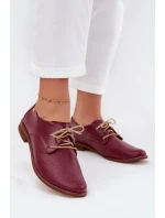 Dámské kožené elegantní šněrovací polobotky model 21707326 bordó - Zazoo