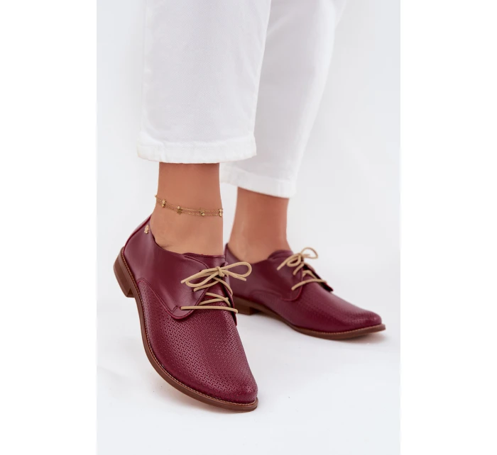 Dámské kožené elegantní šněrovací polobotky model 21707326 bordó - Zazoo