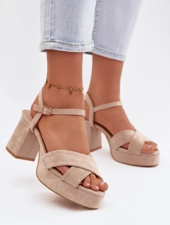 Dámské sandály na podpatku béžové model 21951439 - Boto