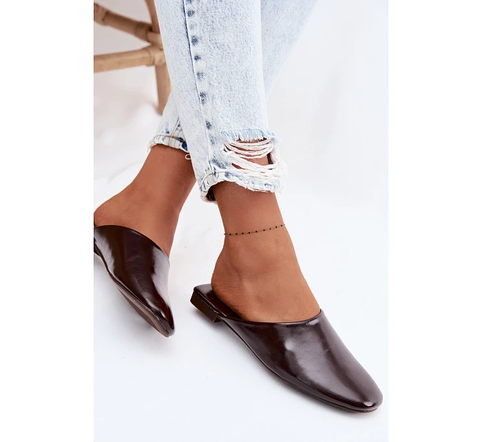 Dámské Mules z Umělé Kůže Ploché Čokoládové Romelle