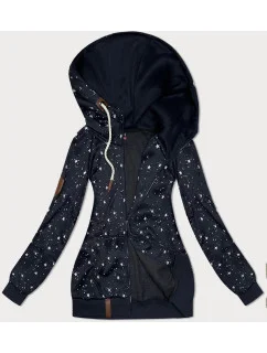 Tmavomodrá dámska mikina s kapucňou a hviezdičkovým vzorom (2305)