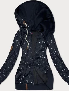 Tmavomodrá dámska mikina s kapucňou a hviezdičkovým vzorom (2305)