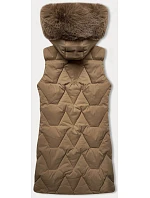 Dámska bunda bez rukávov s kožušinovou kapucňou J Style Dark Beige (16M9172-84) Dámska bunda bez rukávov s kožušinovou kapucňou J Style Dark Beige (16M9172-84)