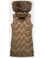 Dámska bunda bez rukávov s kožušinovou kapucňou J Style Dark Beige (16M9172-84)