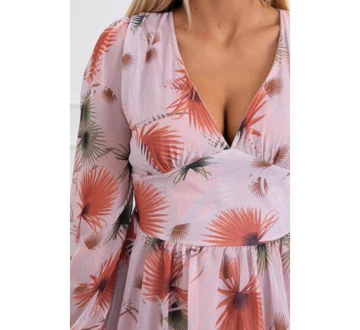 Vzdušné šaty s kvetinovým motívom púdrovo ružové