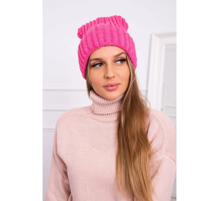 Čiapka Magda s vyhrnutím K293 ružová neónová