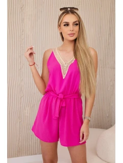 Krátky overal s ozdobnou fuksiovou čipkou