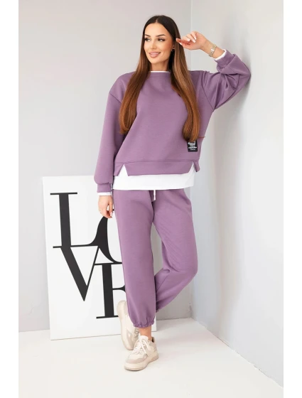 Dámský komplet s s volnou mikinou a tepláky fialový model 21808629 - K-Fashion Dámský komplet s s volnou mikinou a tepláky fialový model 21808629 - K-Fashion