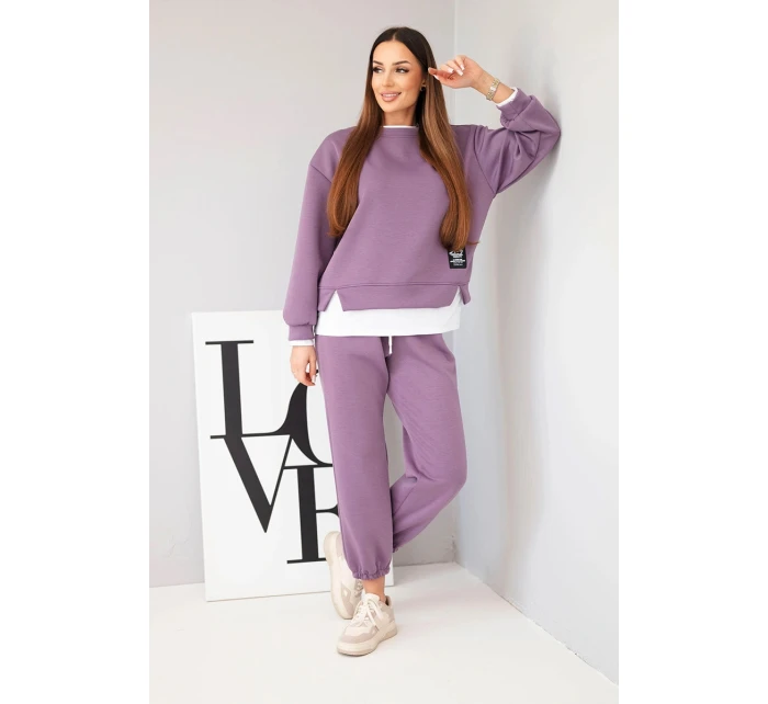 Dámský komplet s s volnou mikinou a tepláky fialový model 21808629 - K-Fashion Dámský komplet s s volnou mikinou a tepláky fialový model 21808629 - K-Fashion