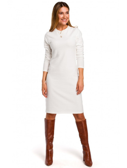 model 18002179 Svetrové šaty s dlouhými rukávy ecru barva - STYLOVE