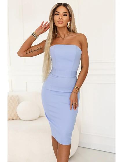 tužkové midi šaty s páskem modré model 22075184 - numoco