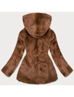 Hnedá dámska bunda - kožúšok s kapucňou (BR9743-22)