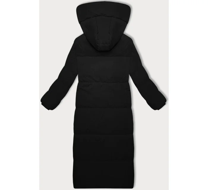 Černá dlouhá bunda kabát s střihem model 21248895 - STELLA FASHION