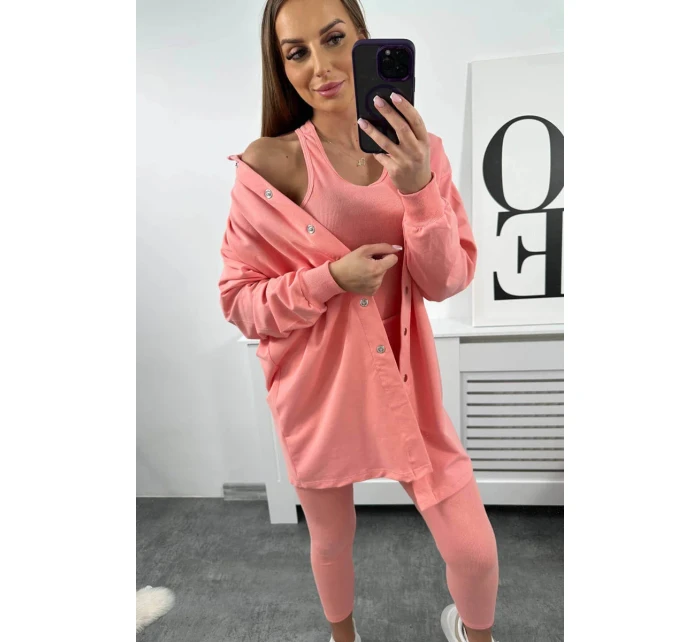 3-dielny set blúzka, top a legíny marhuľová