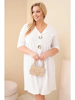 Dámské bavlněné šaty Plus Size s vázáním u výstřihu bílá
