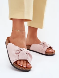 Klapki Damskie Na Korkowej Podeszwie Kokardką Jasnoróżowe Seressa