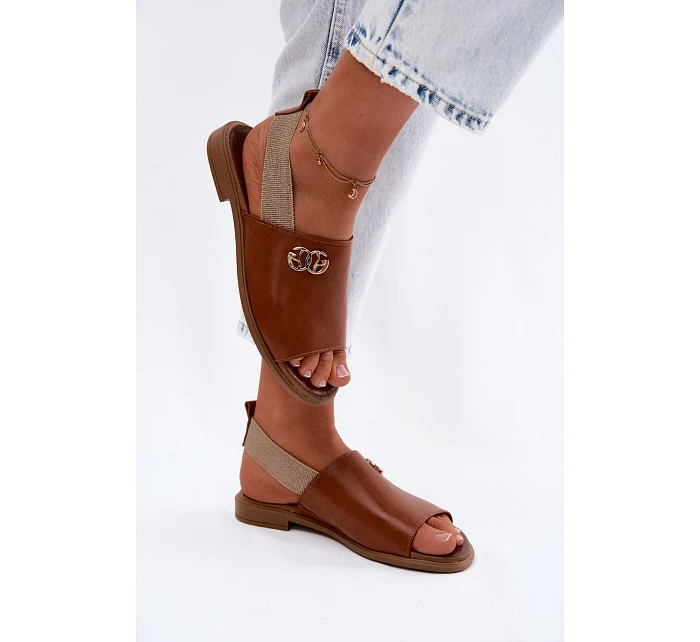 Kožené sandály se zlatým detailem model 22122967 Hnědé - Zazoo