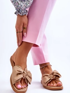 Dámske kožené papuče s mašľou Beige Becky