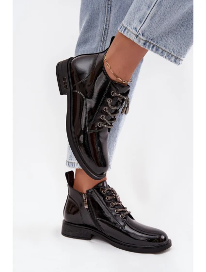 Dámske lakované čižmy D&A - čierne