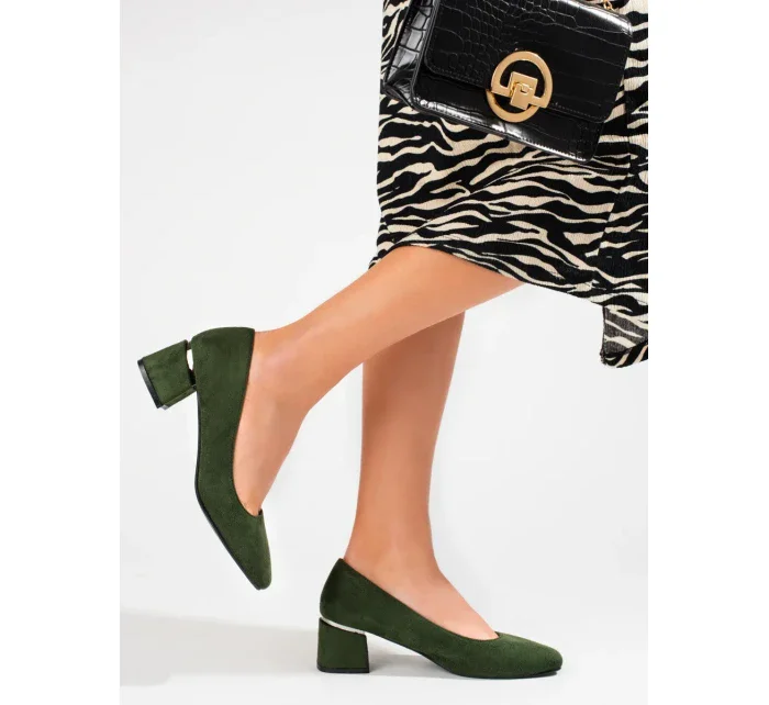 Trendy dámské zelené  lodičky na širokém podpatku