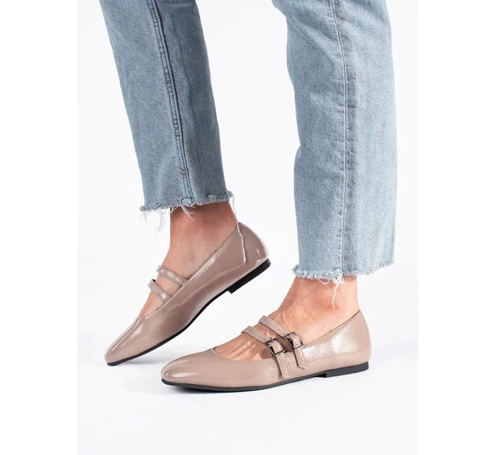 Praktické hnedé baleríny pre ženy bez podpätku Praktické hnedé baleríny pre ženy bez podpätku