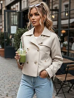 Dámsky krátky elegantný kabát klasického strihu svetlo béžovej farby FashionStreet NY0772