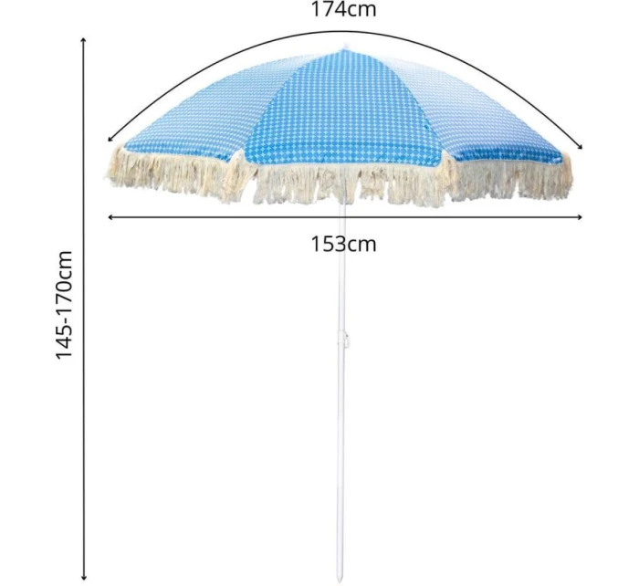 PLÁŽOVÝ A ZÁHRADNÝ SLNEČNÍK SO STRAPCAMI 174 CM MODRÝ