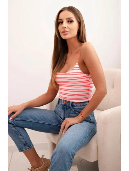 Dámsky pruhovaný top s ramienkami Neon Pink