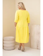 Dámske Plus veľkosť bavlnená sukňa s volánikmi a volánové rukávy žltá