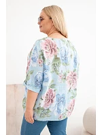 Dámská bavlněná halenka Plus Size s krátkým rukávem a květinovým vzorem modrá Dámská bavlněná halenka Plus Size s krátkým rukávem a květinovým vzorem modrá