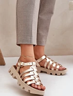 Skórzane Sandały Damskie Zazoo 3695 Złote