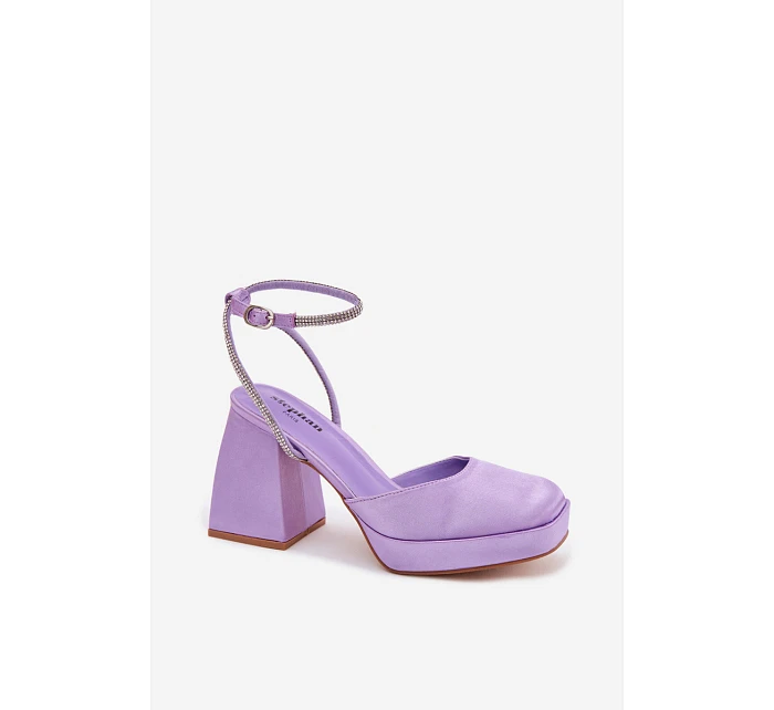 Dámské sandály s masivním podpatkem typu sloupek s páskem a kamínky Fialové Seraphina