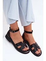 Dámské sandály z pravé kůže na ploché podrážce Vinceza 62305 Černé