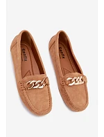Dámske mokasíny so zlatou retiazkou a imitáciou semišu Camel Amaretto Dámske mokasíny so zlatou retiazkou a imitáciou semišu Camel Amaretto
